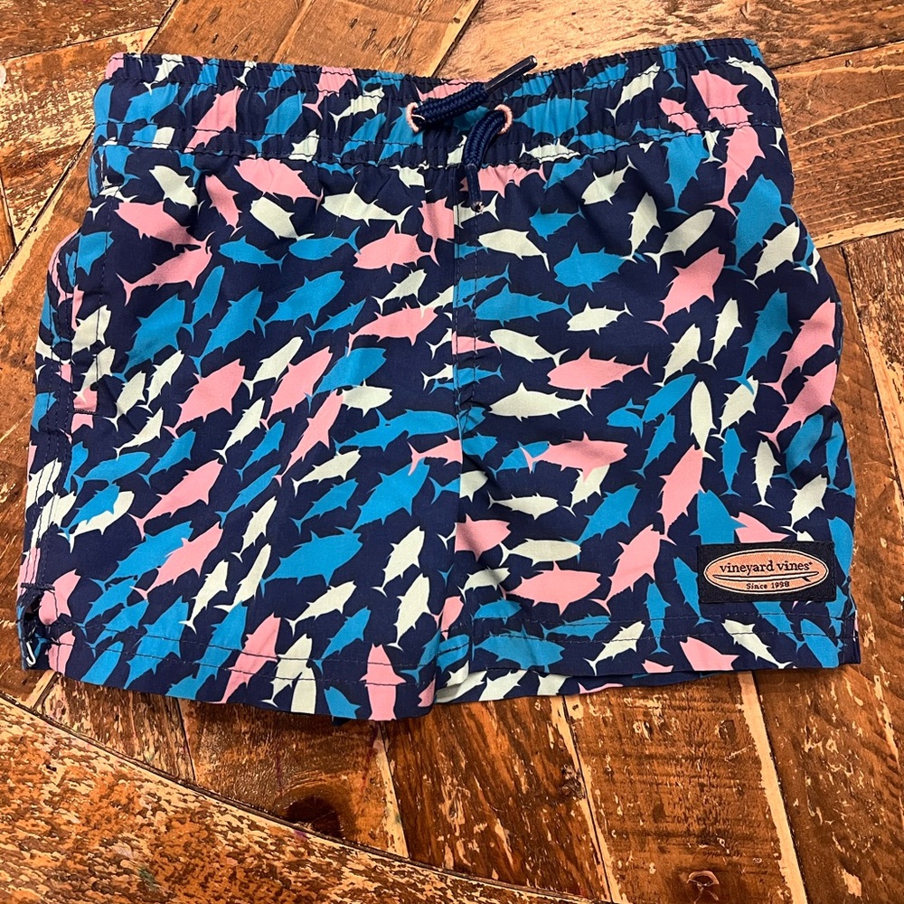 Vineyard Vines Blue and Pink Shark Swim Trunks